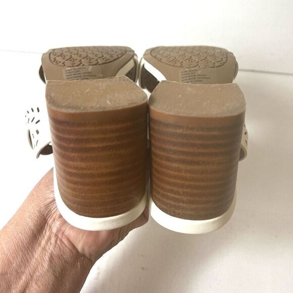 Joie Slip On Strap Comfort Sandal Ivory Cutout Faux Leather Womens 6.5M Mid Heel - Picture 8 of 10